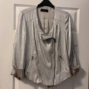 ASOS BLOGGER NEW LOOK SILVER SEQUIN BIKER BOMBER JACKET SIZE US 10